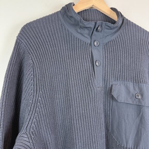 Duluth Trading Co Sweater Mens Large Blue Knit Ribbed Brigadier Button Mock Neck - Picture 4 of 9